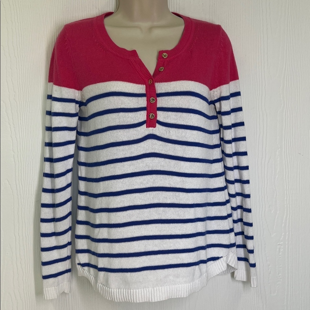 Lilly Pulitzer - Adair Beach Getaway Blue Stripe Long Sleeve Sweater Size Small - Picture 6 of 10